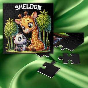 Giraffe und Panda Mit Monogramm Name   Puzzle