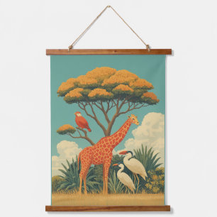 Giraffe und Safari Wandteppich Mit Holzrahmen