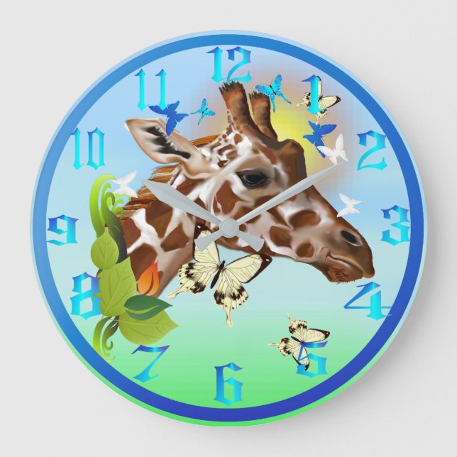 GIRAFFE UND SCHALTFLÄDEN GROßE WANDUHR (Vorderseite)