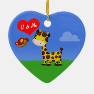 Giraffe und Schmetterling in Liebe Keramikornament