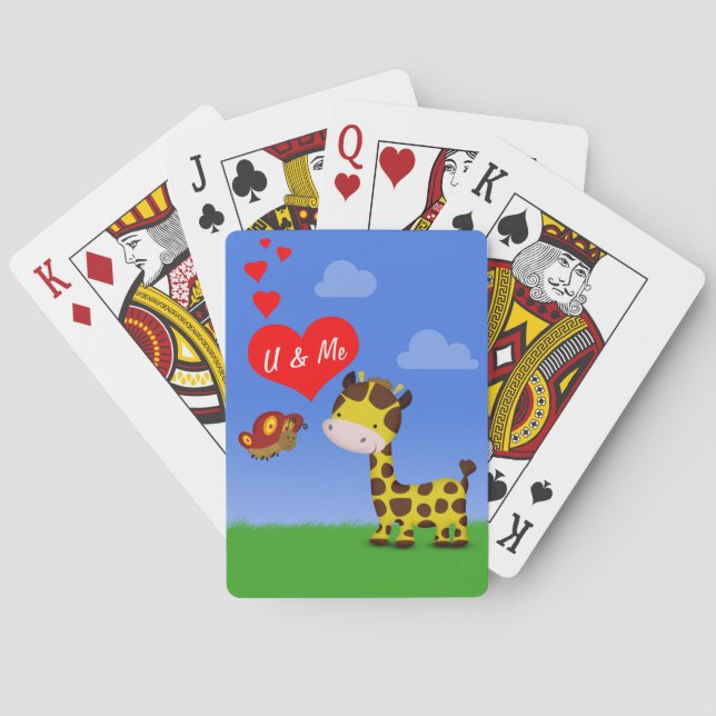 Giraffe und Schmetterling in Liebe Spielkarten (Rückseite)