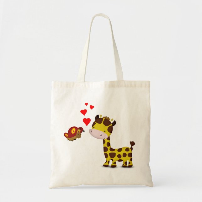Giraffe und Schmetterling in Liebe Tragetasche (Vorne)