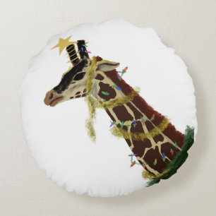 Giraffe und Weihnachtlich dekorierte Giraffe Rundes Kissen