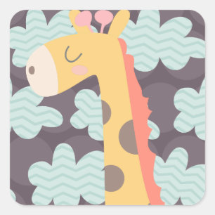 Giraffe und Wolken Quadratischer Aufkleber