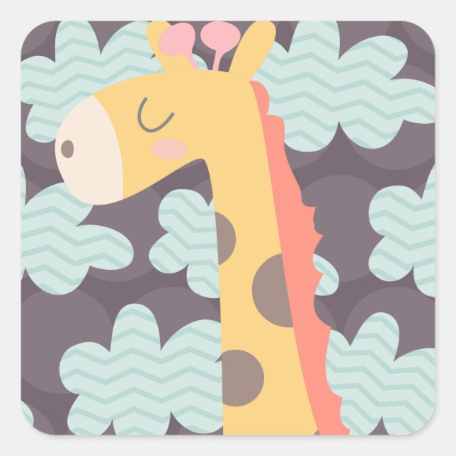 Giraffe und Wolken Quadratischer Aufkleber (Vorderseite)