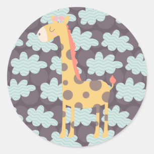Giraffe und Wolken Runder Aufkleber