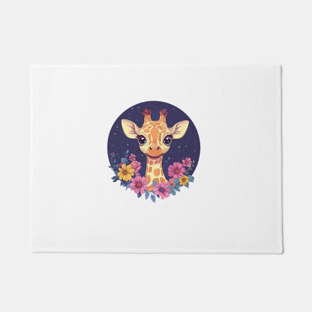 Giraffe unter Blume unter Sternenhimmel Fußmatte (Vorderseite)