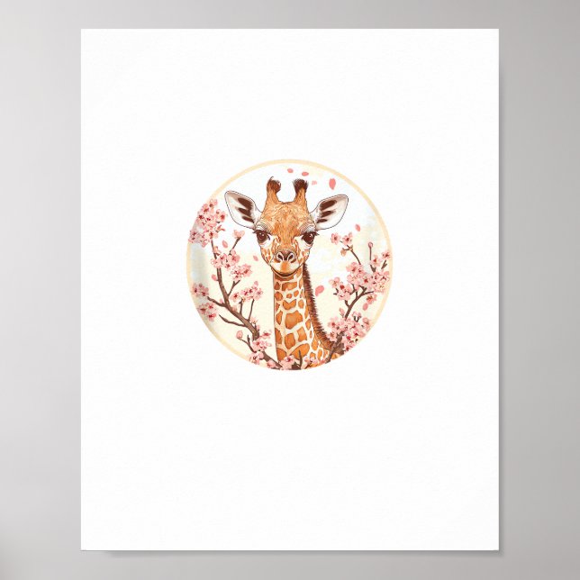 Giraffe unter Kirschblüten Poster (Vorne)
