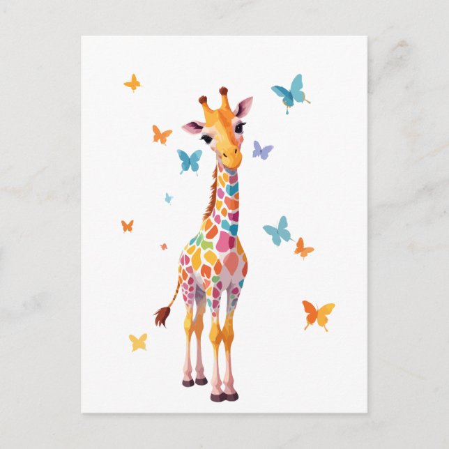 Giraffe Vector Painting Adorable Fun Animal Play Postkarte (Vorderseite)