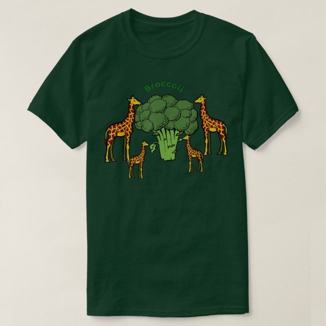 Giraffe Vegetarian Family Eating Broccoli T-Shirt (Design vorne)