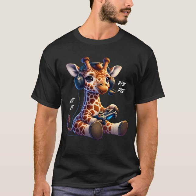 Giraffe Video Game Gaming Nerd T-Shirt (Vorderseite)