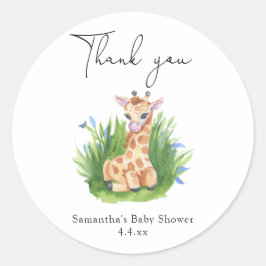Giraffe - vielen Dank für Ihre Babydusche Runder Aufkleber