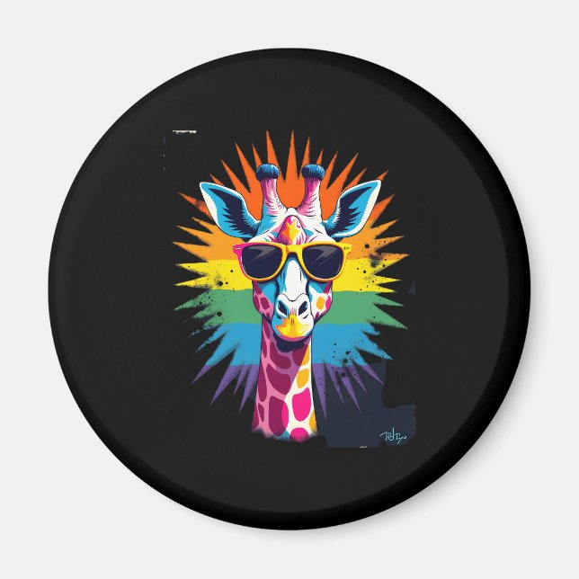 Giraffe Vintage Sunglasses Funny African Animal Lo Magnet (Vorne)