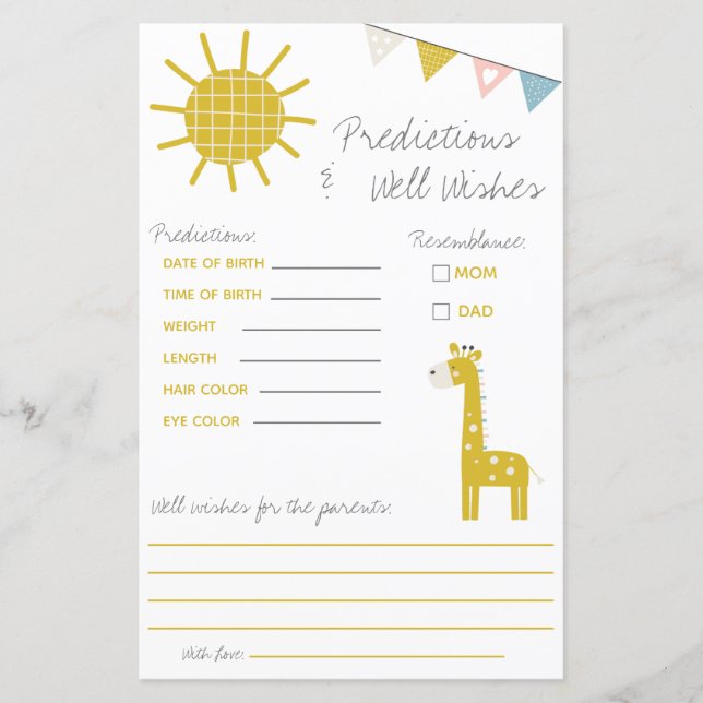 Giraffe Vorhersagen & Well Wish Baby Shower Game (Vorderseite)