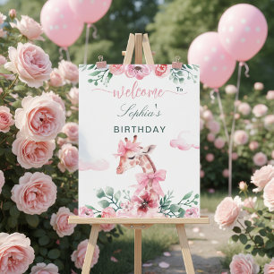 Giraffe Wasserfarbe Florales Rosa Band Mädchen  Poster
