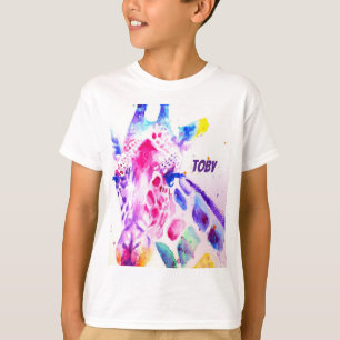 Giraffe Wasserfarbe Jungen Lila Süß Zoo Tier T-Shirt