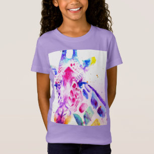 Giraffe Wasserfarbe Mädchen Lila Geschenke Lavende T-Shirt