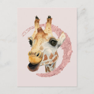 Giraffe Wasserfarbe Rosa Foil Postkarte