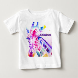 Giraffe Wasserfarben Kunst Lila Süß Zoo Tier Baby T-shirt