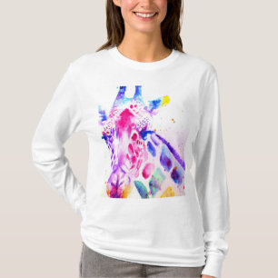 Giraffe Wasserfarben Kunst Lila Süß Zoo Tier T-Shirt