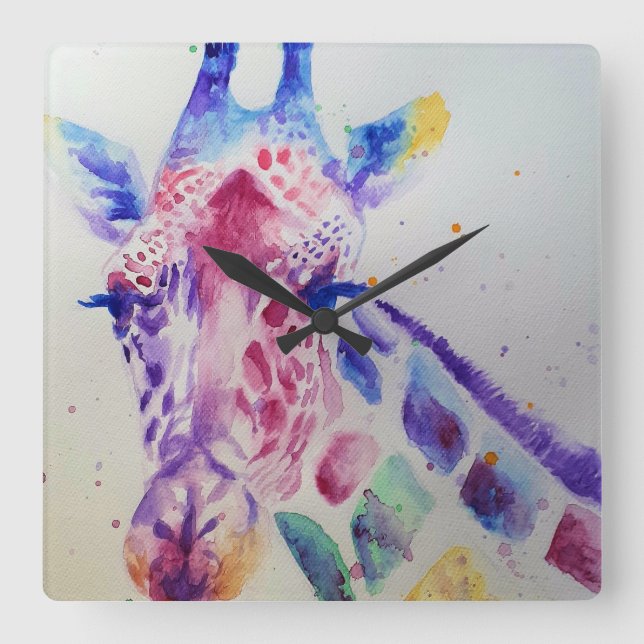 Giraffe Wasserfarben Malerei Kunst Uhr (Vorderseite)