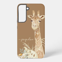 Giraffe Watercolor Boho Foliage Daisy Floral Tan Samsung Galaxy Hülle