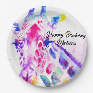 Giraffe Watercolor Girls Lila Geburtstagsparty Pappteller