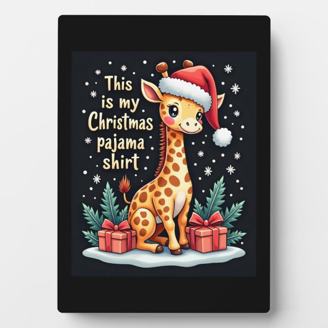 Giraffe Wear Weihnachtsmannmütze Matching Christma Fotoplatte (Vorderseite)
