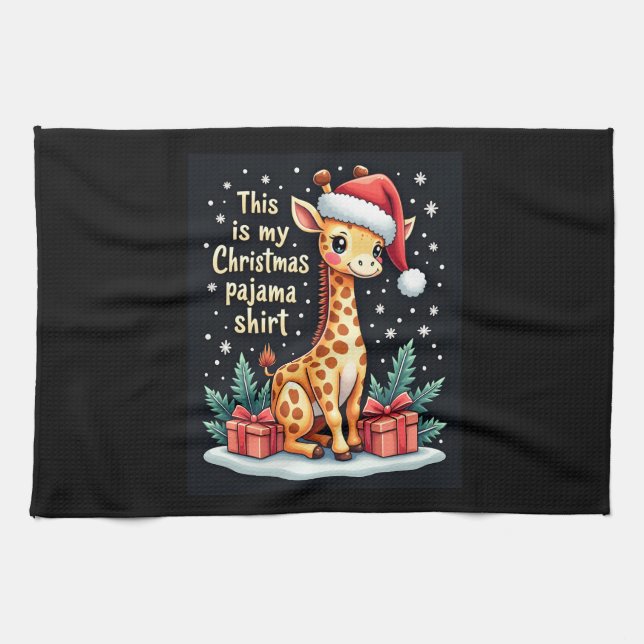 Giraffe Wear Weihnachtsmannmütze Matching Christma Geschirrtuch (Horizontal)
