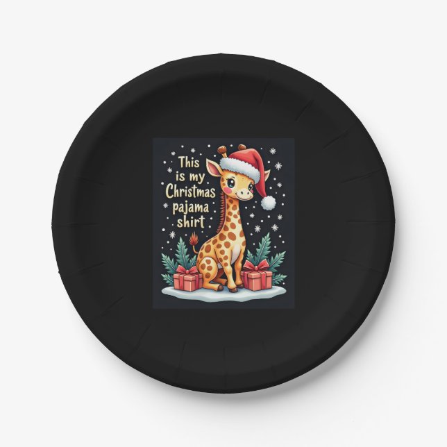 Giraffe Wear Weihnachtsmannmütze Matching Christma Pappteller (Vorderseite)