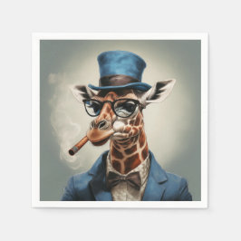 Giraffe wearing a top hat smoking a cigar serviette