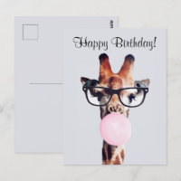 Giraffe Wearing Brillen Blasgum Happy Birthday