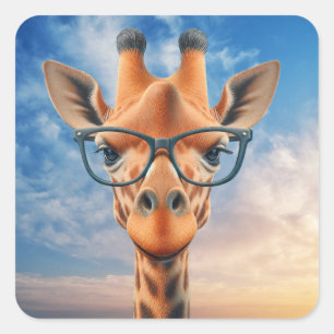Giraffe Wearing Eyeglasses Quadratischer Aufkleber