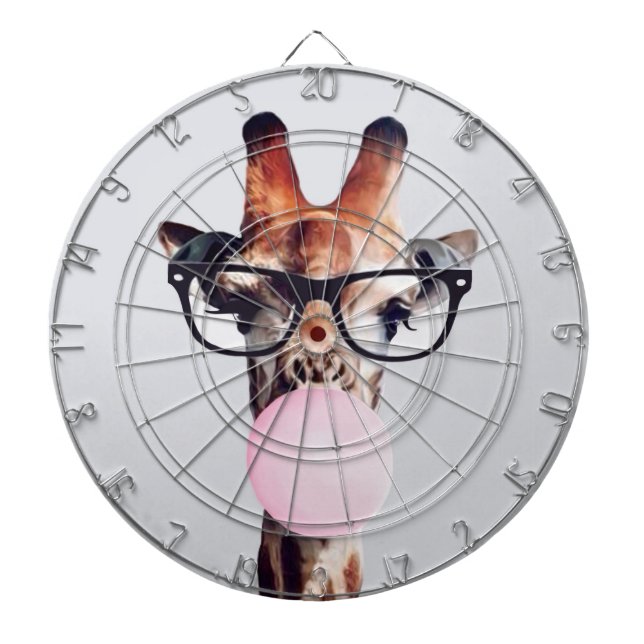 Giraffe wearing glasses blowing a pink bubble gum dartscheibe (vorne)