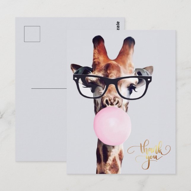 Giraffe Wearing Glasses gum Danke Postkarte (Vorne/Hinten)