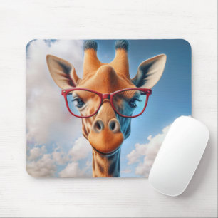 Giraffe Wearing Red Eyeglasses Mousepad