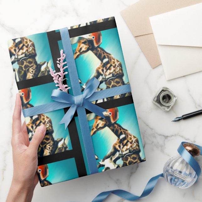 Giraffe Webereihelm auf Motorrad Moderne Kunst Kun Geschenkpapier (Schenken)