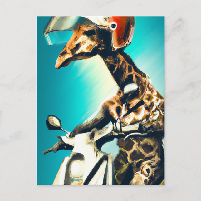 Giraffe Webereihelm auf Motorrad Moderne Kunst Kun Postkarte (Vorderseite)