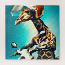 Giraffe Webereihelm auf Motorrad Moderne Kunst Kun