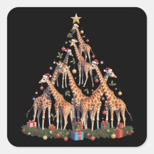 Giraffe-Weihnachtsbaum-Weihnachtsmann-afrikanische Quadratischer Aufkleber