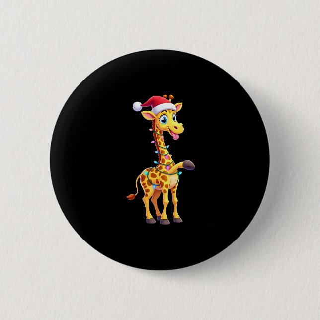 Giraffe Weihnachtsbeleuchtung Lustiger Weihnachtsm Button (Vorderseite)