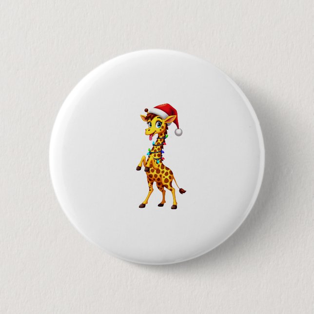 Giraffe Weihnachtsbeleuchtung Lustiger Weihnachtsm Button (Vorderseite)