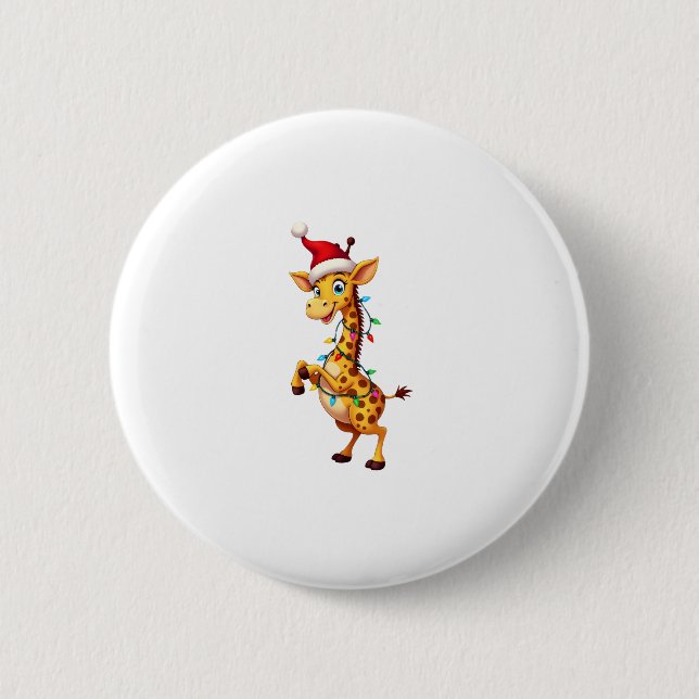Giraffe-Weihnachtsbeleuchtung Lustiger Weihnachtsm Button (Vorderseite)