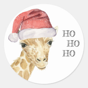 Giraffe-Weihnachtsmütze HO HO HO Runder Aufkleber