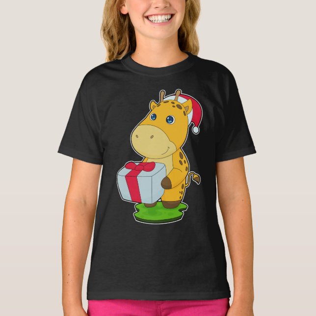 Giraffe Weihnachtspaket T-Shirt (Vorderseite)