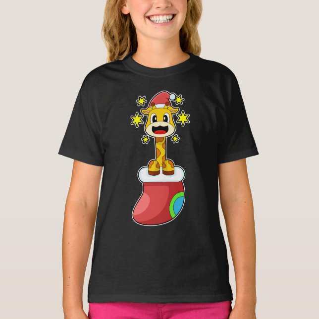 Giraffe Weihnachtssocken T-Shirt (Vorderseite)