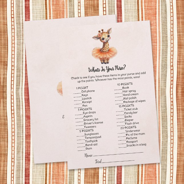 Giraffe What's In Your Purse Baby Shower Game Card Briefpapier (Von Creator hochgeladen)