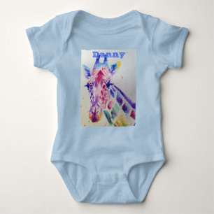 Giraffe Whimsical Watercolor Blue Babies Bodysuit Baby Strampler
