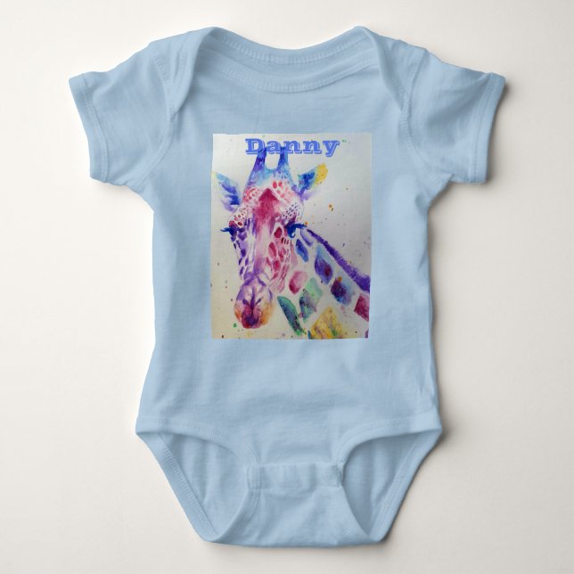 Giraffe Whimsical Watercolor Blue Babies Bodysuit Baby Strampler (Vorderseite)