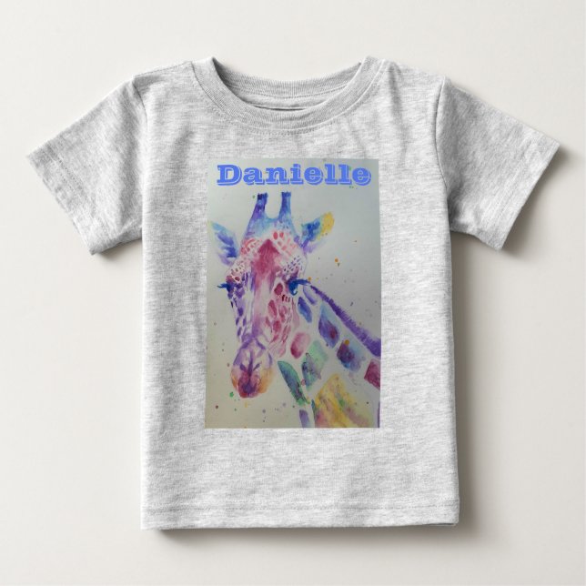 Giraffe Whimsical Watercolor graue Babys T Shirt (Vorderseite)